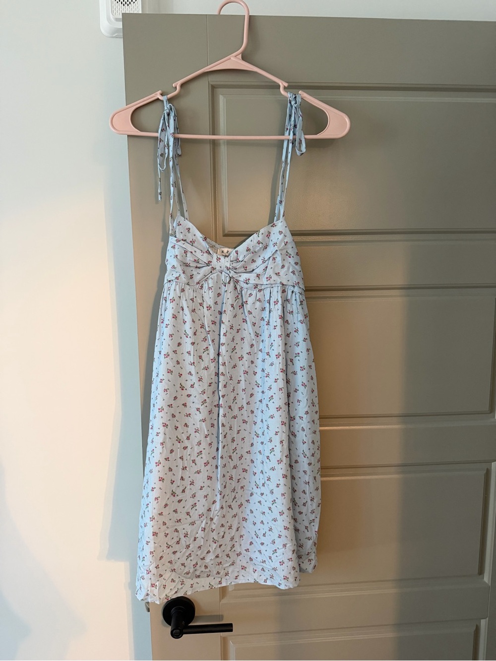 Light Blue Floral Tie-Shoulder Slip Dress